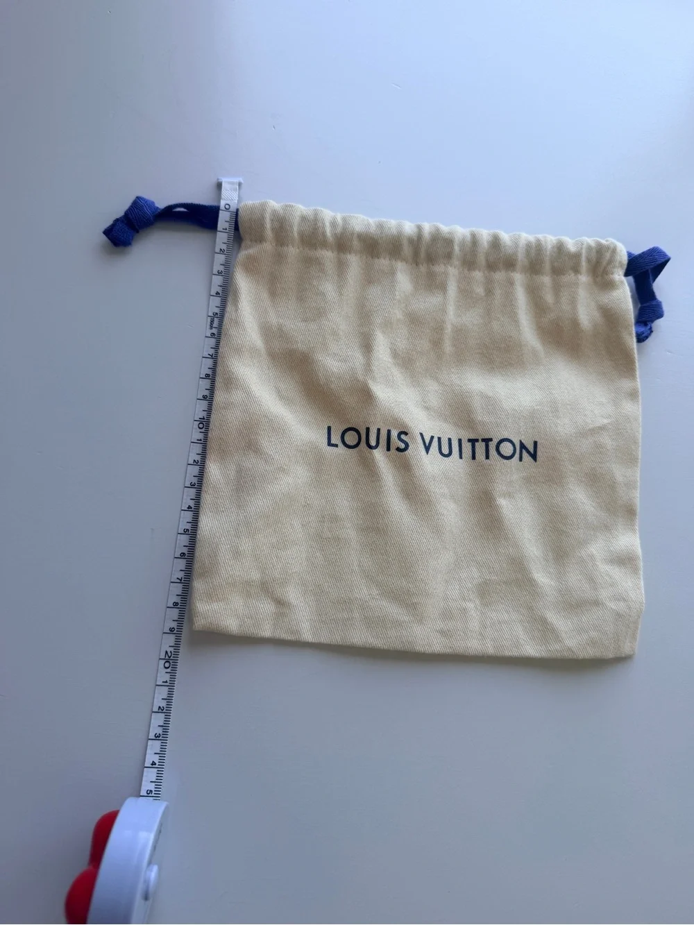 Louis Vuitton Cream Canvas Drawstring Pouch with Blue Logo